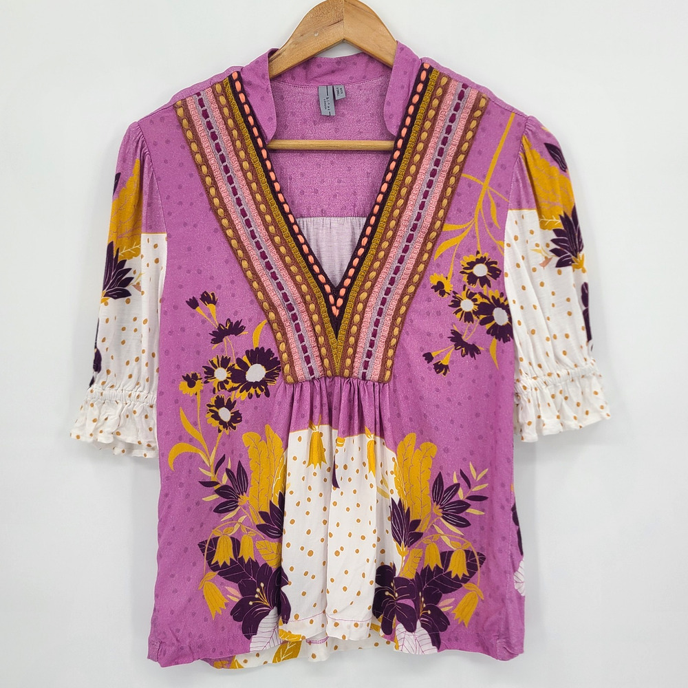 Blank London Anthropologie Stephanie Top Embroidered Floral Boho Chic Size PXS